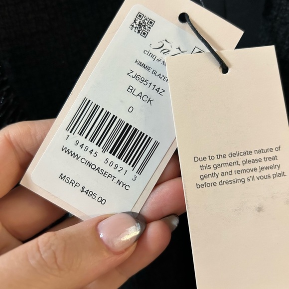 Cinq a Sept Kimmie Metallic Fringe Ruched Sleeve Blazer in Black New with Tags! - Picture 10 of 13